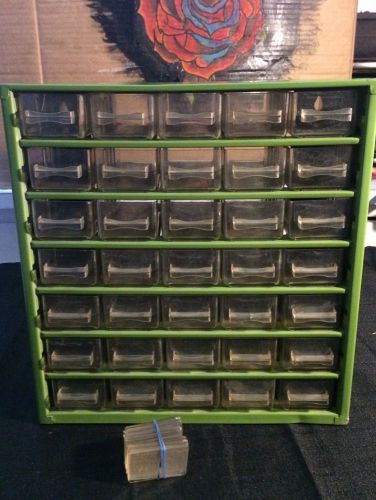 Vintage Mid Century Modern Danish Raaco 35 Drawer Tool Box Storage Bin Cabinet