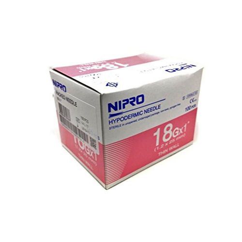 Needle Nipro Hypodermic Sterile Syringe Needles 18G x 1&#034; (1.2 x 25mm) Box of 100