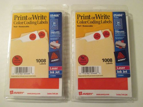 2 AVERY Print or Write Color Coding Labels~Red 3/4&#034; Round~1008 Labels/Pk