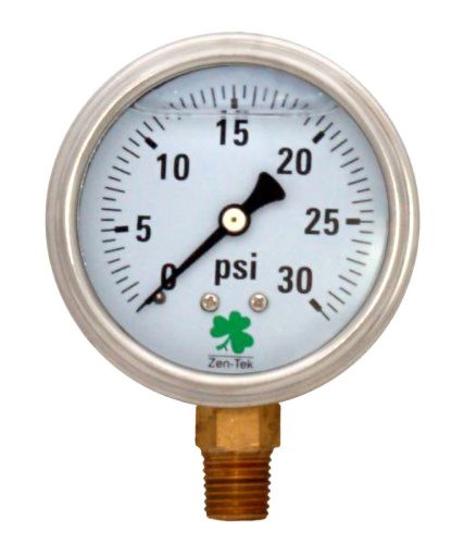 Zenport lpg30 zen-tek glycerin liquid filled pressure gauge, 30 psi, new for sale