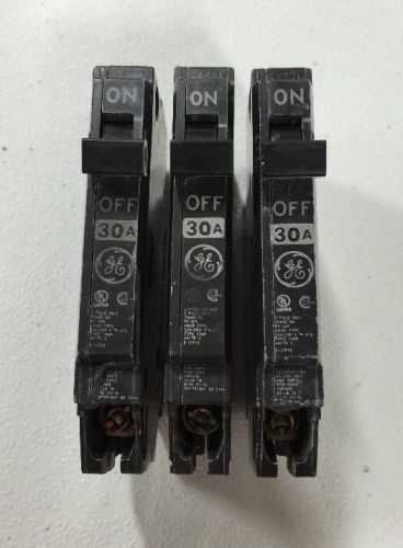 Lot of 3 GE THQP130 Thin Series Circuit Breakers THQP 1 Pole 30 Amp 120/240 Volt