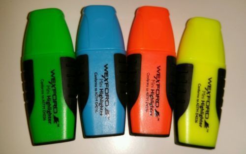 WEXFORD Mini Highlighters YELLOW, ORANGE, GREEN AND BLUE NEW 2.5&#039;&#039;