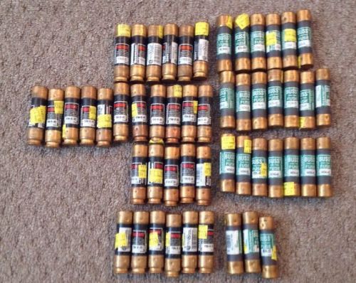 LOT OF 51 BUSS ONE-TIME FUSES 23 &#034;BUSS&#034; &amp; 28 &#034;FUSETRON&#034; MIXED SIZES