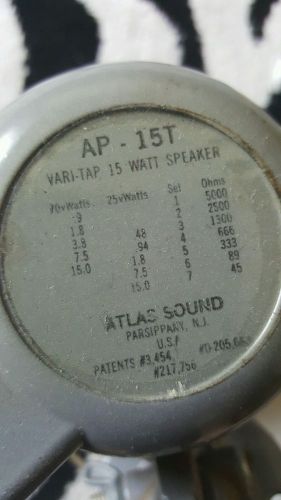 ATLAS SOUND AP-15T VARI TAP SPEAKER 100 VOLT 15.0 WATT