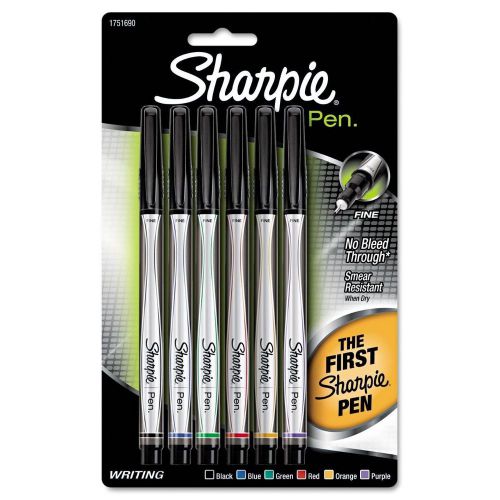 Sharpie - Plastic Point Stick Permanent Water Resistant Pen, Assorted, Fine 6ct