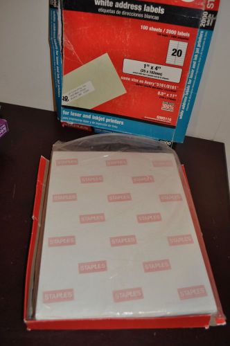 Staples White Address Labels Size: 1&#034; x 4&#034; approx 100 Sheets