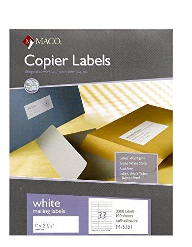 Maco MACO White Copier Address Labels, 1 x 2-13/16 Inches, 33 Per Sheet, 3300