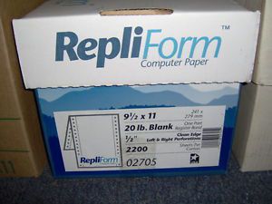 Computer Continuous Feed Printout Paper 20 lbs 2200 Sheets 9 1/2 x 11, RepliForm