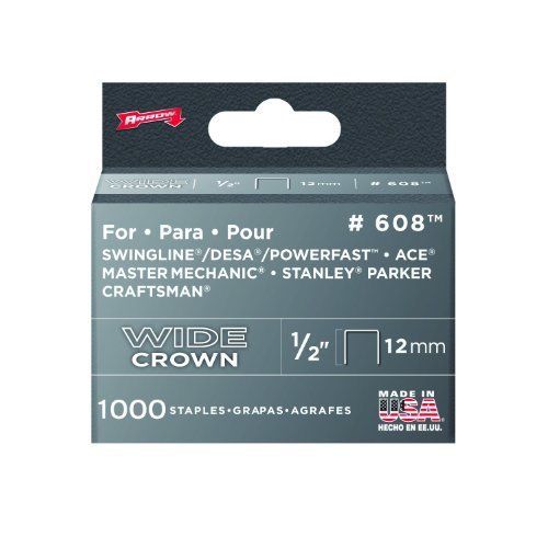 Arrow Fastener 608 Wide Crown Swingline Style Heavy Duty 1/2-Inch Staples, New