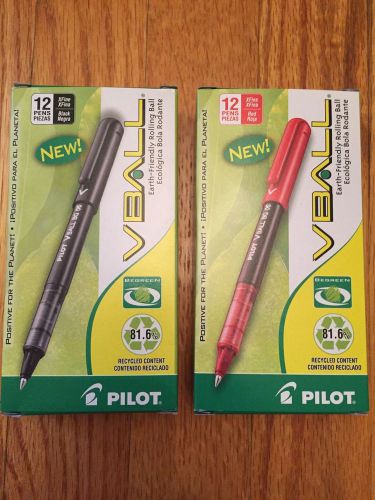 Two 12 Pack Black And Red Pilot Vball Begreen Eco Extra Fine Point Pen (24 Pens)
