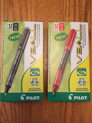 Two 12 Pack Black And Red Pilot Vball Begreen Eco Extra Fine Point Pen (24 Pens)