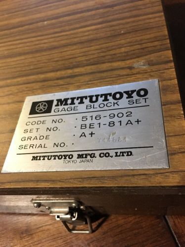 Mitutoyo 516-902 76pc inch rectangular steel gage block set grade a+ for sale