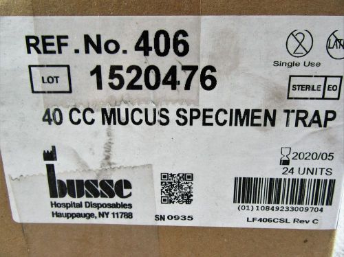 Lot of 24 Busse LF406CSl Rev C 40cc Sterile Mucus Specimen Traps