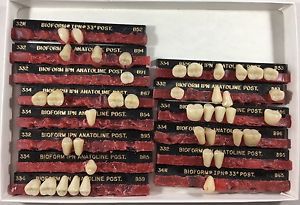 Dentsply trubyte bioform ipn teeth 14 cards, assorted 41 teeth for sale