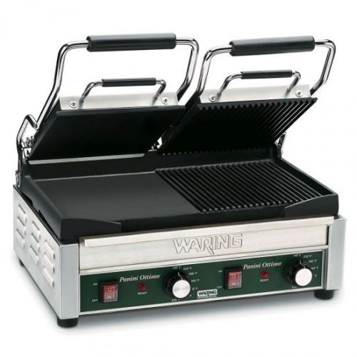 Waring wdg300 commercial double panini ribbed &amp; flat grill 240v 1 year warranty for sale