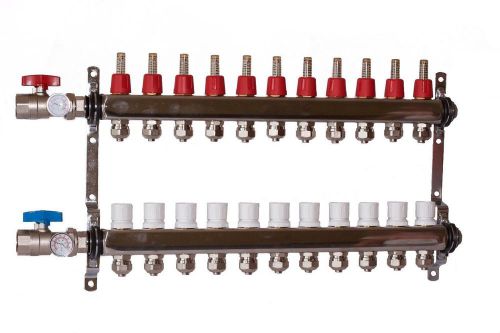11 loop/branch 1/2&#034; pex manifold with ball valve stainless steel radiant heating for sale