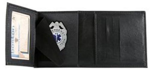 Boston Leather 375-S-9005 Tri-Fold Wallet with Credit Card Slots Black