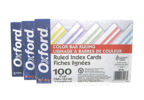 (3 Packs) Oxford 100 Color Bar Ruling Ruled Index Cards 4&#034; X 6&#034; (05146)
