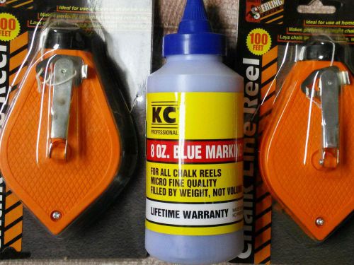 Pair of 100 ft. chalk lines reel &amp; 8 oz chalk in ez to find orange &amp; ships fast for sale