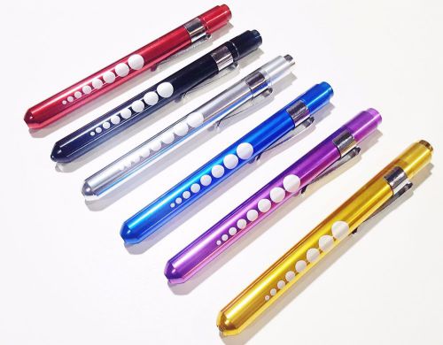 Set of 6 colors Aluminum Penlight Pocket Medical LED with Pupil Gauge Reusable