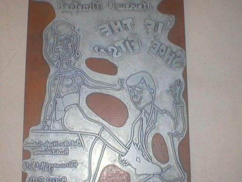 Vintage Printing Press Ink Stamp Block metal wood &#034;If The Shoe Fits&#034; Lions Club