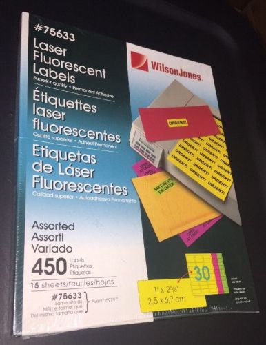 NEW Wilson Jones Laser Fluorescent Labels (450 total 15 Sheets ) #75633