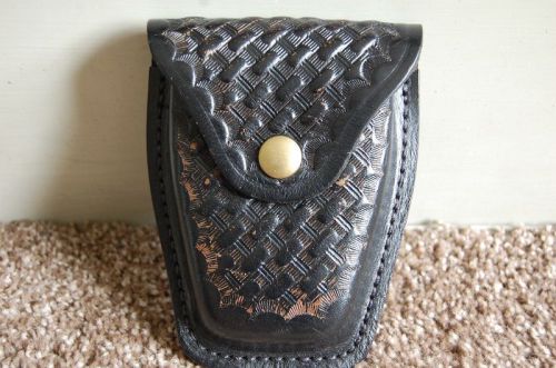 Basketweave Leather Handcuff Case, Brass Snap