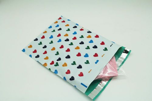 100 10x13 Colorful Hearts, 100 9x12 Purple Designer Poly Mailers Envelopes Bags