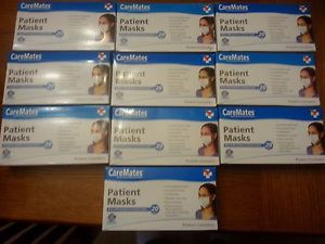 Lot of 10 boxes of CareMates Care Mates Patient Masks , new, 20/box, 200 masks