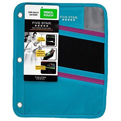 Five Star Zipper Pencil Pouch, Pencil Case, Teal 73116