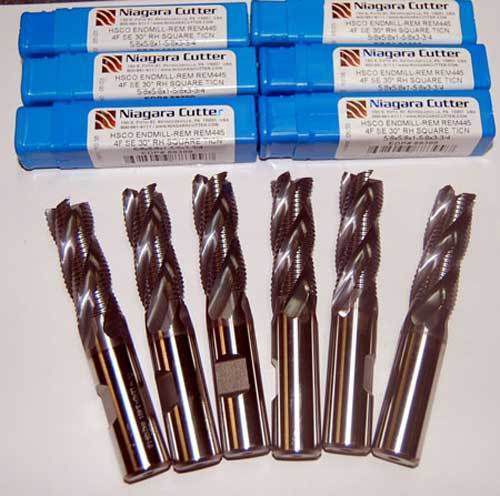6 pcs. niagara 5/8&#034; m42-8% cobalt fine-pitch roughing cnc end mills-ticn coated for sale