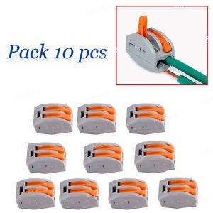 10PCS SPRING LEVER TERMINAL BLOCK ELECTRIC CABLE WIRE CONNECTOR 2 WAY bs