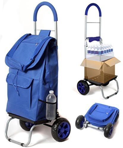 Trolley dolly, blue shopping grocery foldable cart for sale