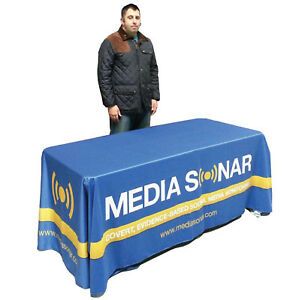 Trade Show 6ft Custom Printed Tablecloth Branded LOOSE 4 Sided Table Cover Expo