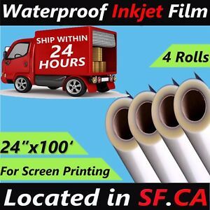 24&#034; x 100&#039;4 RollsWaterproof  Inkjet Milky Transparency Screen Printing Film