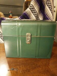 Vintage Hamilton Metal Products Climax Green Storage File Box W/Key Works!