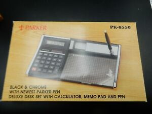 Parker Desk Set PK-7550 Solar Powered Calculator Clock Pen Pad