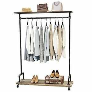 MBQQ Industrial Pipe Clothing Rack on WheelsRolling Iron Garment Racks with S...