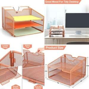 Rose Gold Desk Organizer, Proaid Desktop File Tray Organizer With 4 Independent