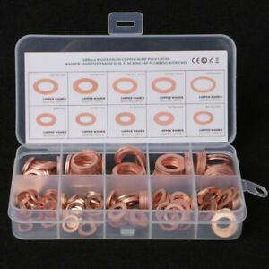 200 Pcs/ Set Solid Copper Washers Gasket Set 9-Sizes Flat Ring Seal Kits Parts