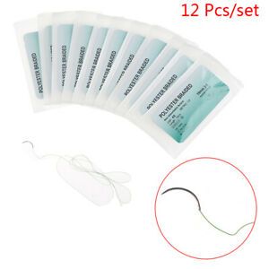 12 Pcs Polyester Braided Medical Needle Suture Monofilament Thread Practice YV7