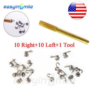 1XDental Orthodontic Crimpable Hooks Stop Locks 10Left+10Right+1Tool Easyinsmile