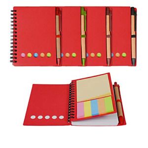 Kisdo 4 Packs Spiral Notebook Sticky Notes Business Notebook with Pen In Holder,