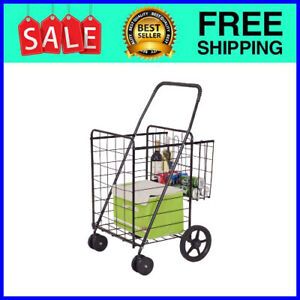 Folding Shopping Cart Jumbo Basket with Swivel Wheels