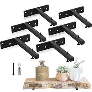 ChasBete Black Floating Shelf Brackets, 6in Floating Shelf Hardware, 6PCS Metal