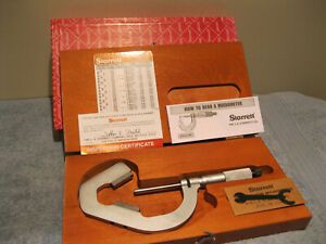 STARRETT T483XRL-2 V-ANVIL MICROMETER 1&#034;-2&#034;  W/CASE CARBIDE .0001MACHINIST TOOLS
