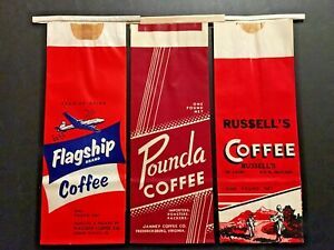 1950-1960&#039;s  Lot of Ten (10)  Coffee Bags for Coffee Shop / Restaurtant Dcor
