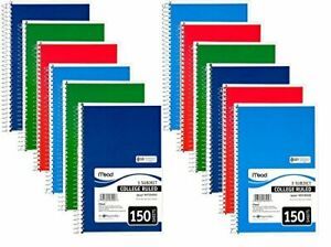 Mead Spiral Bound Notebook  College Rule  6 x 9 1 2  White  3 Subject 150 Sheets