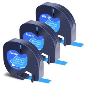 3PK Blue Plastic Tape Refills 12mm x 4m for DYMO LetraTag Label Maker 91335