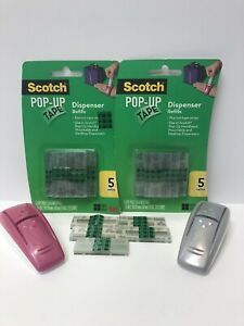 Lot Of 2 Scotch Pop-Up Mount Dispensers and 15 Refills ~ 1,125 Total Tape Strips